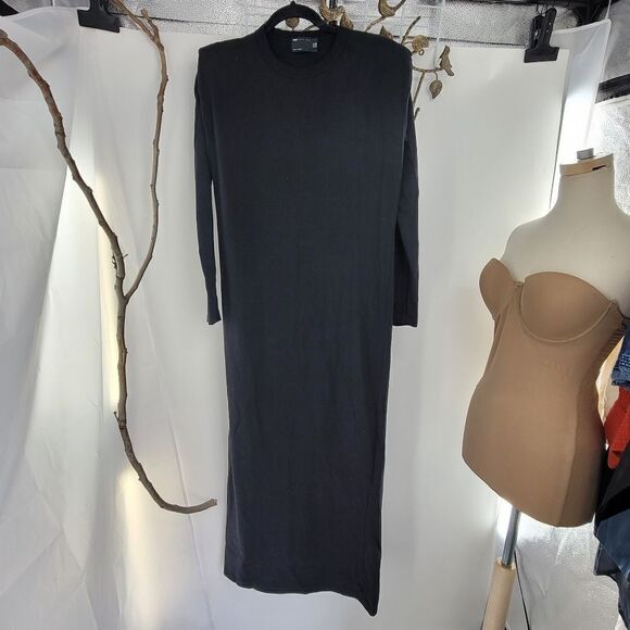 Asos design padded shoulder long sleeve maxi dress in black - Picture 1 of 5